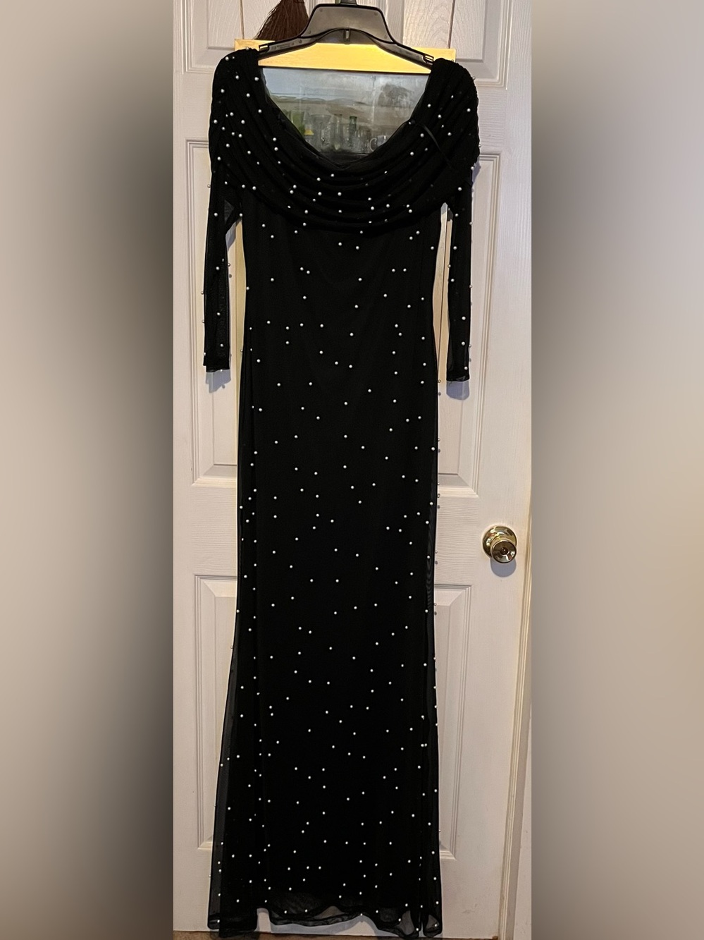 Premier Black Long Sleeve Dress with Pearl Accents